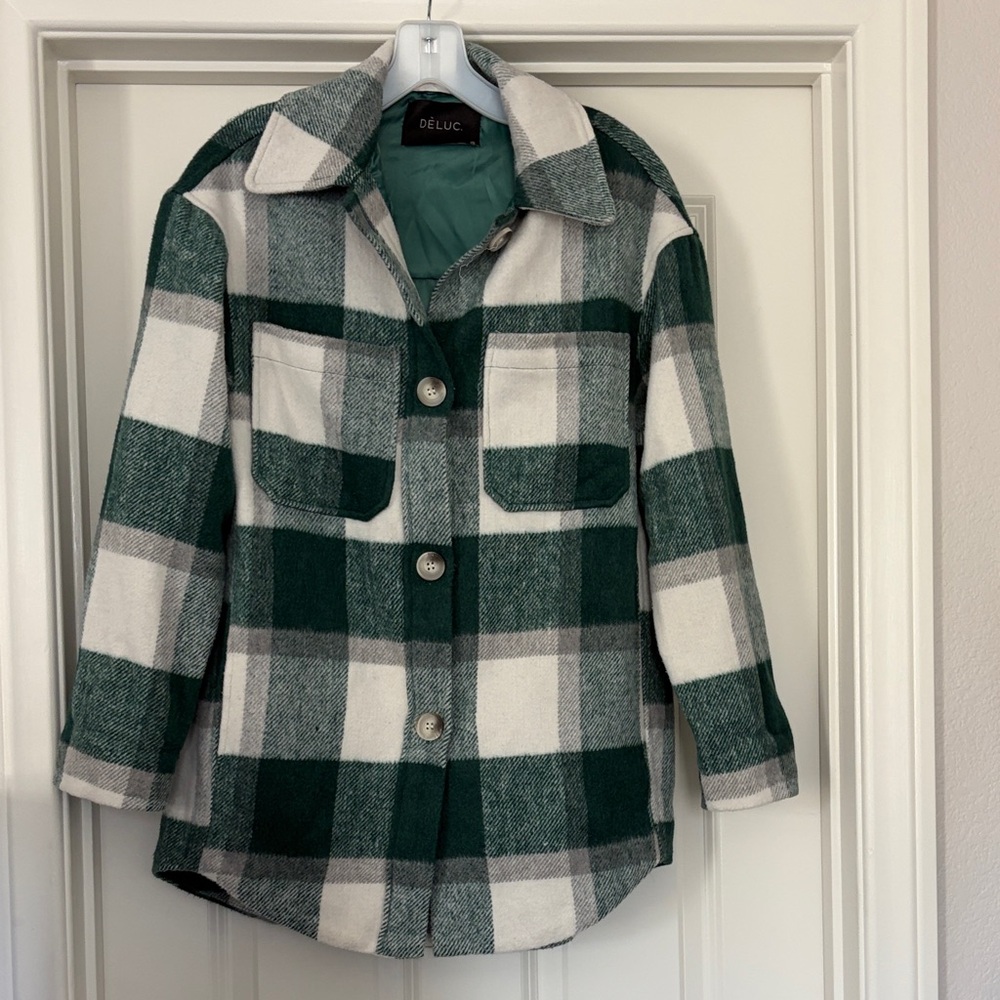 Deluc Forest Green and Cream Plaid Button Down Jacket